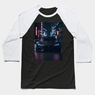 Dark Sports Car in Japanese City Baseball T-Shirt